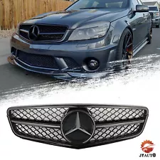 Gloss Black Grille Grill w/Star For 2008-14 Mercedes Benz W204 C-Class C300 C350