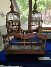 Vintage Victorian Double Domed Bird Cage Wooden & Wire Antique Style