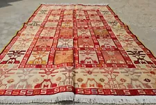 Hand Knotted Veg Dyed Genuine Soumak Pictorial Silk Kilim Area Rug 6 x 4 Ft