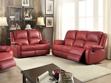 ON SALE - Red Leatherette Reclining Sofa Loveseat Living Room Furniture Set IFA2