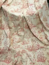 OLD COUNTRY HOUSE FRENCH SOFT RED TOILE DE JOUY LARGE FRENCH PLEATED CURTAIN