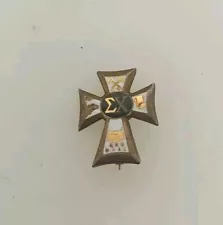 Antique 1899 Sigma Chi 14K Yellow Gold Large Fraternity Badge Pin