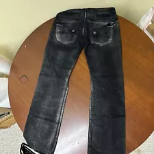 Robin's Jean Men's Marlon Straight Leg Black Bleach Denim Jeans Size 32