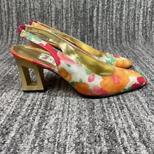 RED by Ramon Tenza Sz 7.5 M Leather Sole Multicolor Flowers Gold 2" heel