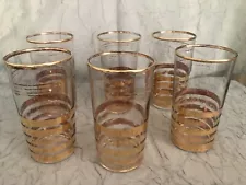 Six 4 3/4" Tall HighBall Glasses With Gold Rims at Bottom