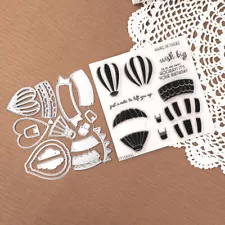 Hot Air Balloon Metal Cutting Dies Clear Stamps Set for DIY Scrapbooking Cards