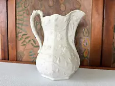 Antique Fenton Bennington Parian Ware Porcelain Molded Floral Pitcher