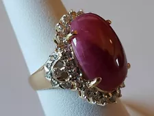 Vintage 14k Yellow Gold Natural Red Ruby and Diamonds Gemstone Cocktail Ring