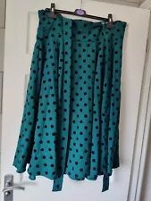 Collectif Size 20 Alexa Skirt Teal Green Polka Dot Swing Braces Straps 50s