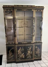 MUST SELL. Vintage Drexel Heritage Chinoiserie China Cabinet Black Lacquer