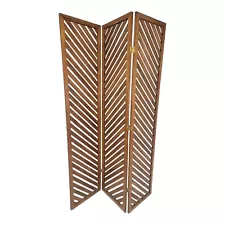 Vintage Wooden Dressing Room Screen Folding Room Divider Herringbone MCM