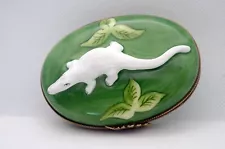 New French Limoges Trinket Box Rare Albino White Alligator Crocodile Animal