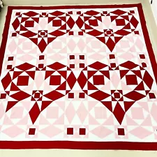 Red Hearts Handmade Cotton Patchwork Queen size quilt top/topper 86x86"