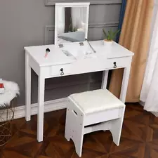 Vanity Table Set with Flip-top Mirror Makeup Dressing Table Dresser Desk White