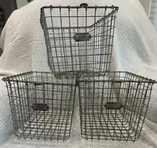 3 VINTAGE KASPAR WIRE WORKS LOCKER BASKETS GYM POOL STORAGE METAL SHINER TX