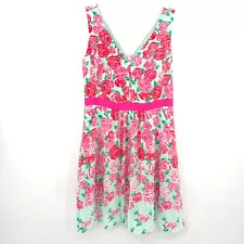 Vineyard Vines pink floral roses 100% silk dress Size 10 Kentucky Derby