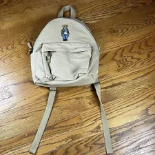 Polo Ralph Lauren Canvas Backpack Bear Bookbag Small Youth Tan Preppy