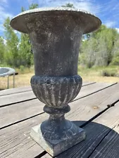 Vintage English/French! Cast Iron Urn 13 1/2 high 9-1/4” diameter 5” base