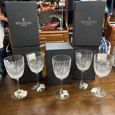 5 WATERFORD Crystal LISMORE DIAMOND White Wine Glasses #156726 - Germany NIB