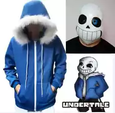 Kid Undertale Sans Cosplay Hoodies Latex Mask 2PCS Set COOL SKELETON Blue Coat