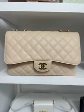 Brand NEW CHANNEL Caviar Quilted Jumbo Flap Beige Clair. W/ Card And Dust Bag