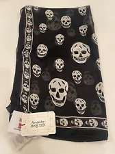 NEW Alexander McQueen Mens 100% Silk Skull Scarf Black White 104 x 120cm