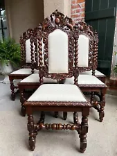 Set 6 Antique French Dining Chairs Renaissance Carved Oak Lion Barley Twist