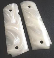 1911 Colt & Clones CUSTOM GUN GRIPS Full size White Mother of Pearl 4 GOLD SCREW