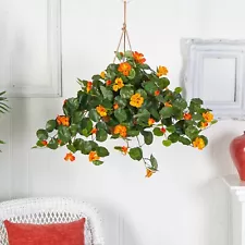 22” Nasturtium Artificial Faux Plant in Hanging Basket Home Decor. Retail $84