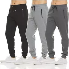 3 PACK: Men's Fleece Lined Slim Fit Casual Tech Jogger Sweatpants Zipper Pockets