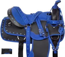 Western coduraTrail Barrel Pleasure Horse Saddle Tack Blue 13"to 18" free ship