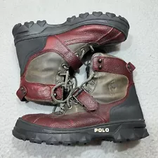 Polo Ralph Lauren Boots Men 9.5 Red Leather Duck Huntswood Buckle Hike Work Hunt