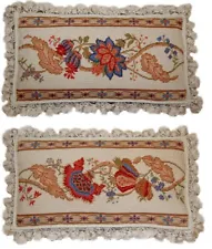 Pair of Needlepoint Pillows | Ginger Flowers Chair Lumbar 12"x22" Wool for Sale