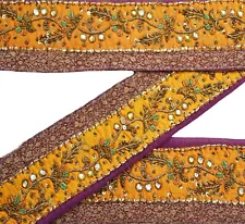 Vintage Saffron Sari Border Hand Embroidered Indian Craft Trim Lace Sewing Dabka