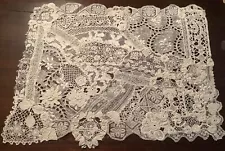 Antique Handmade Irish Lace Linen Decorative Piece Some Flaws