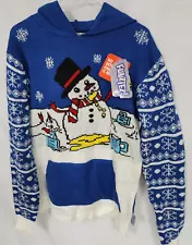 Funziez! Ugly Christmas Sweater Hanukkah Holiday Costume, Blue/Drunk Snowman, L