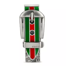 GUCCI Sterling Silver Green & Red Enamel Belt Buckle Money Clip-Brand New in Box