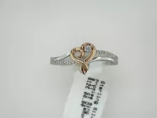 Diamond Heart Promise Ring Sterling Silver and Rose Gold Size 8