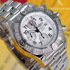 BREITLING SUPER AVENGER 48MM 1.23ct DIAMOND BEZEL WHITE DIAL MENS WATCH A13370