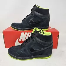 Wmns Nike Air Lunar Force Sky High Wedge Suede Shoes / Black Volt / 644413 006