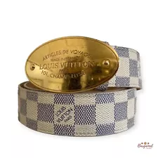 Authentic Louis Vuitton Damier Azur Canvas Leather Voyage Belt Size 80/32 M9837