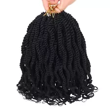 8 Packs Wavy Senegalese Twist Crochet Hair with Curly Ends, 8 Inch Black Pre ...