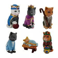 6 Pcs Cute Cat Nativity Set Scene Christmas Figurines Manger Figures Baby Kitten