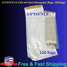 5.5x15x1.5Lip 100Bags, 0.65 mil Clear Newspaper Bags Heavy Duty Flat Plastic Bag