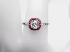 Antique 1920s $12,000 2.35ct VS I Cushion Cut Diamond RUBY Platinum HALO Ring