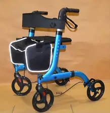 Healconnex Folding Rollator Walker w/ Seat & 8" Wheels for Seniors - Blue