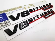 V8 BiTurbo 4Matic+ Emblem Side Fender 3D Black Badge Logo For Mercedes Benz AMG (For: 2004 Mercedes-Benz S500 4Matic)