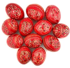 Pysanky Pisanki Hand Painted Ukrainian Wooden Easter Eggs Pack of 12 Red COLORS