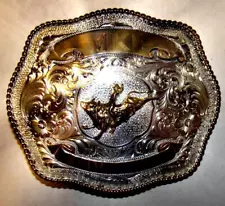 Large Premium Numbered Montana SS Sterling Plated Bull Riding Belt Buckle