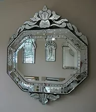 Venetian Mirror Antique Handcrafted Flowered Crown Arched Wall Crystal Mirror